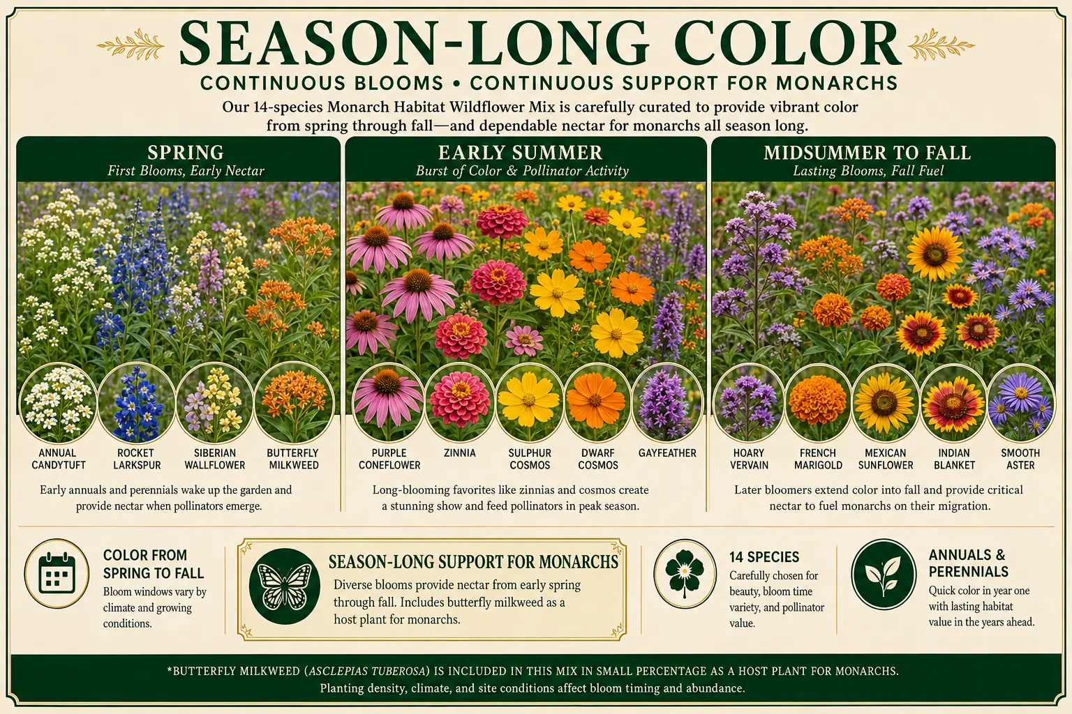 Season-long color progression across the 14-species monarch habitat mix