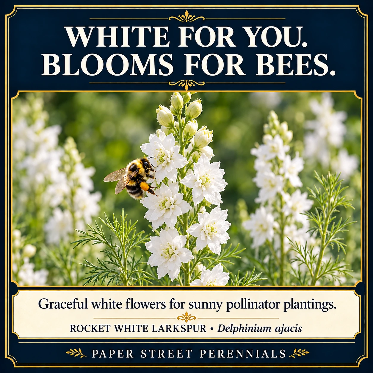 Rocket White Larkspur: Flowers and garden visitors